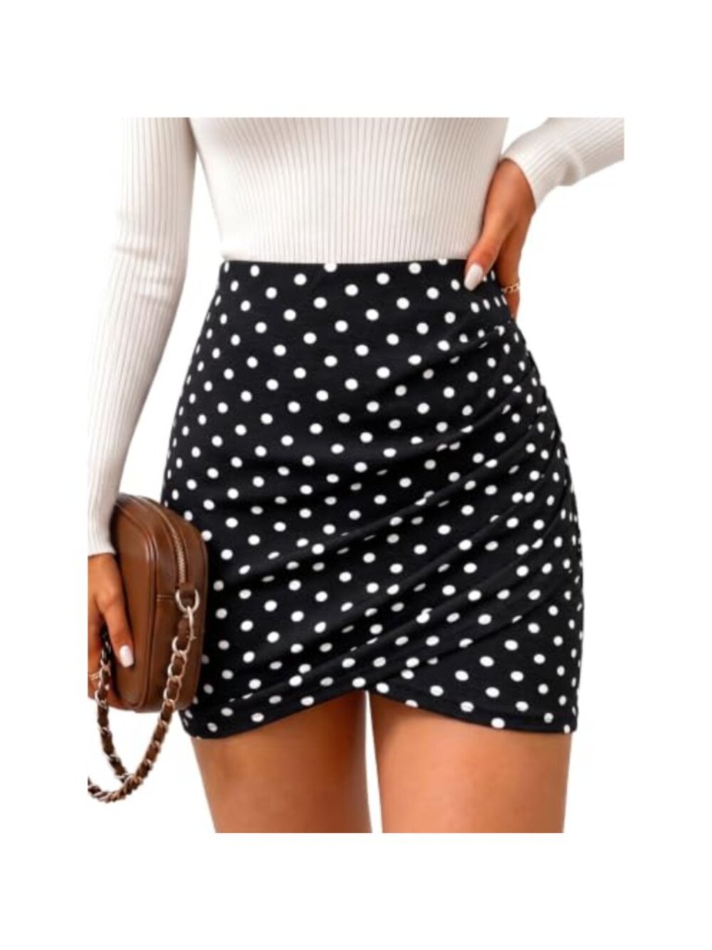 EXLURA Women's Bodycon Ruched Tulip Mini Skirt Elastic High Waist Asymmetrical